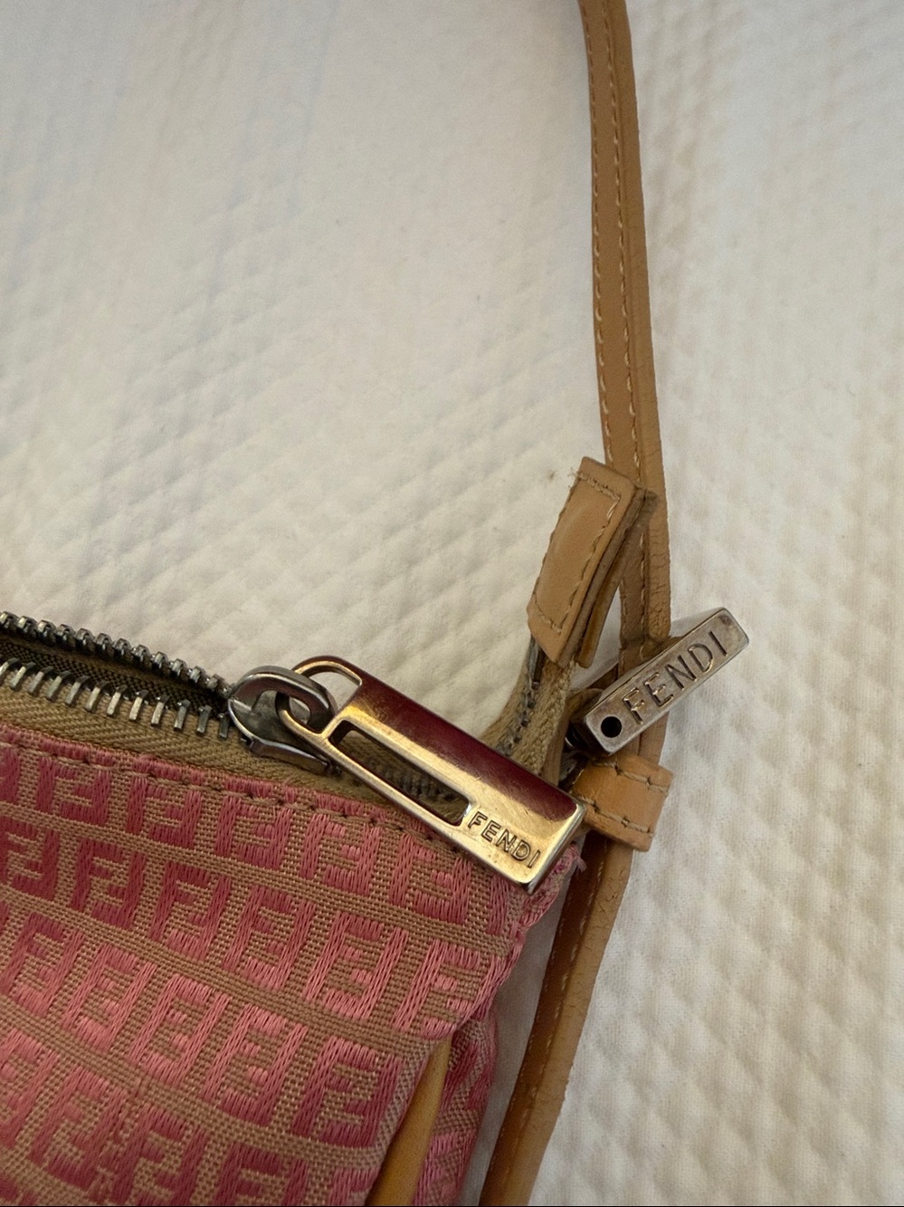 Fendi Pink Zucca Croissant Shoulder Bag with Tan Trim - Picture 10 of 12